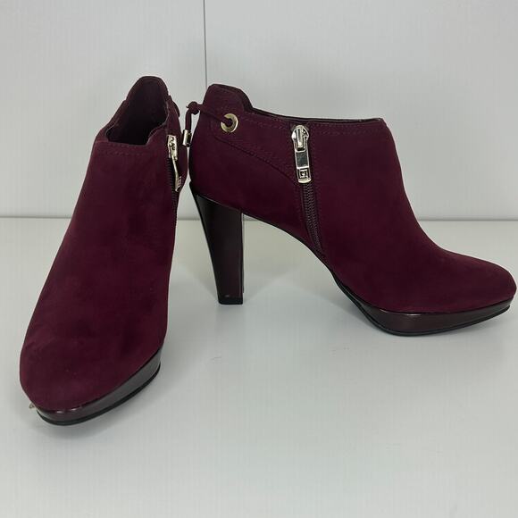 Liz Claiborne Women’s Burgundy Suede Ankle Booties – Size 5M, Block Heel Zip - Picture 3 of 11